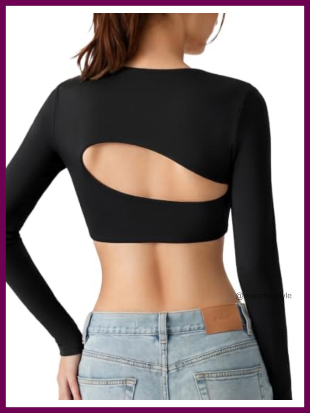 Long Sleeve Crop Top Double Lined Built in Bra Hollow Back Fitted Workout Y2K